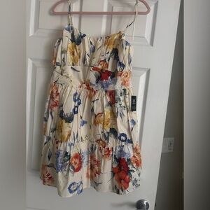 Express Cream Floral Strapless Smocked Sundress with Red, Blue & Yellow Accents
